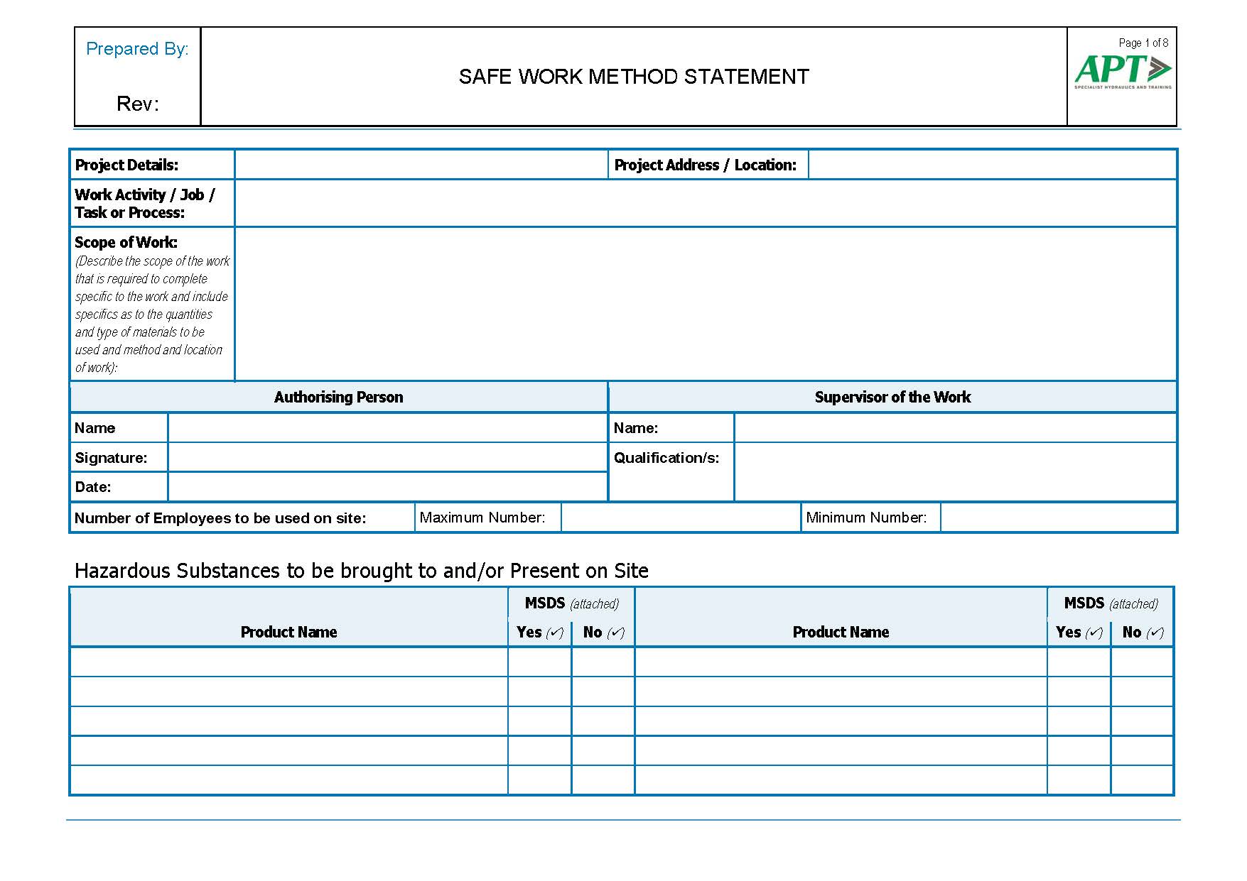 Safe Work Method Statement Template Free Download Printable Templates